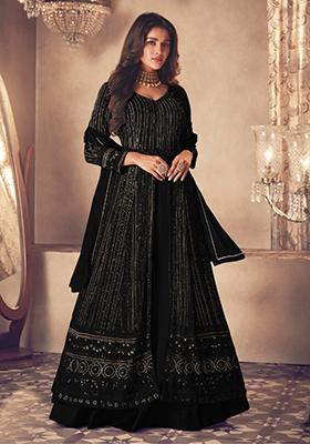 Black Embroidered Georgette Anarkali set