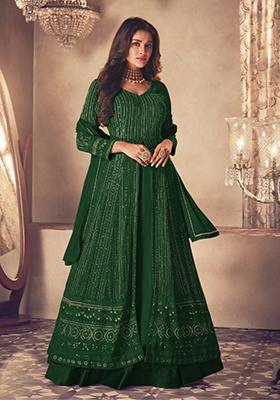 Green Embroidered Georgette Anarkali set