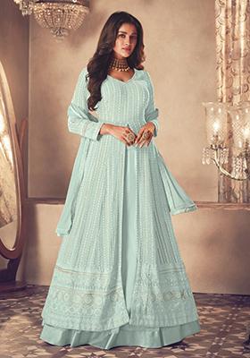 Sky Blue Embroidered Georgette Anarkali set