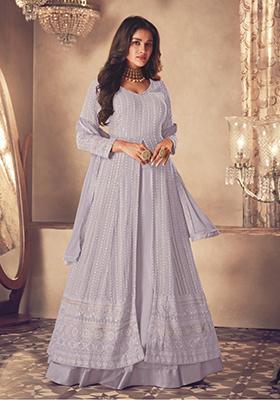 Violet Embroidered Georgette Anarkali set