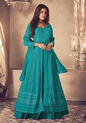 Rama Green Embroidered Georgette Anarkali set