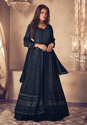 Black Embroidered Georgette Anarkali set