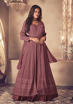 Purple Embroidered Georgette Anarkali set