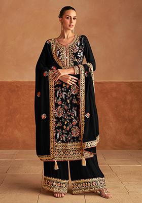 Black Embroidered Chinnon Salwar Kameez