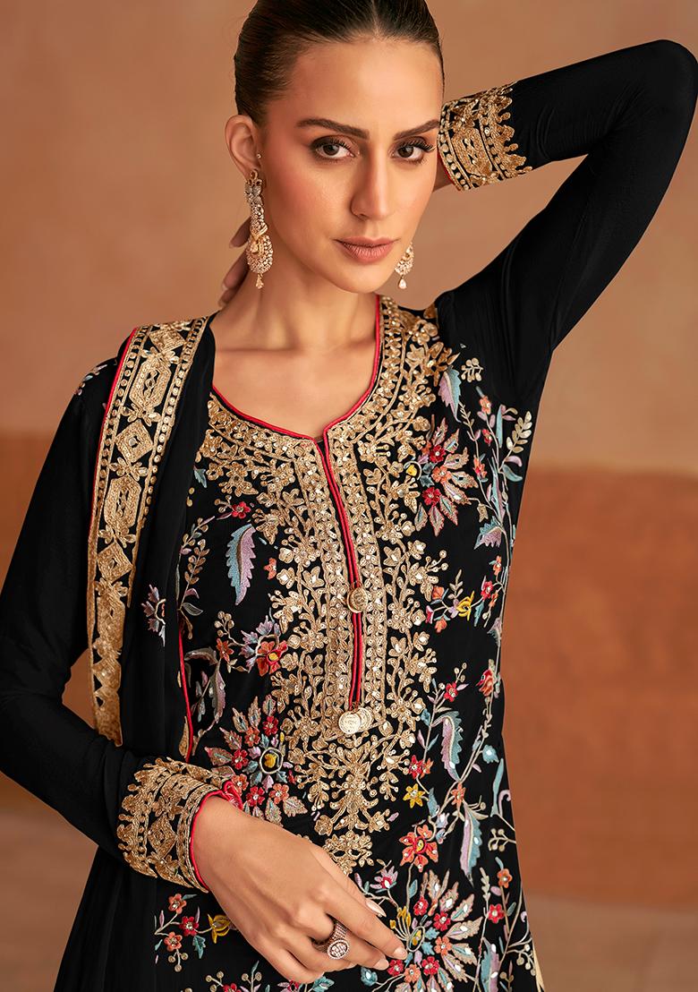 Black Embroidered Chinnon Salwar Kameez