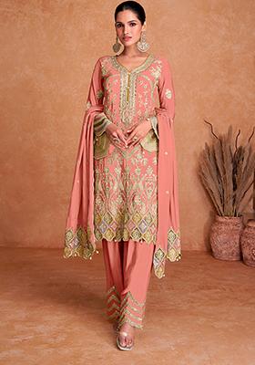 Light Pink Embroidered Chinnon Anarkali set