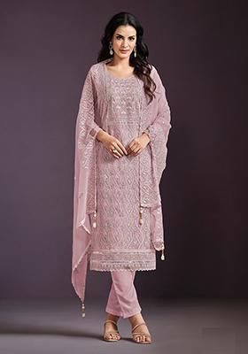 Pink Embroidered Chinnon Salwar Kameez