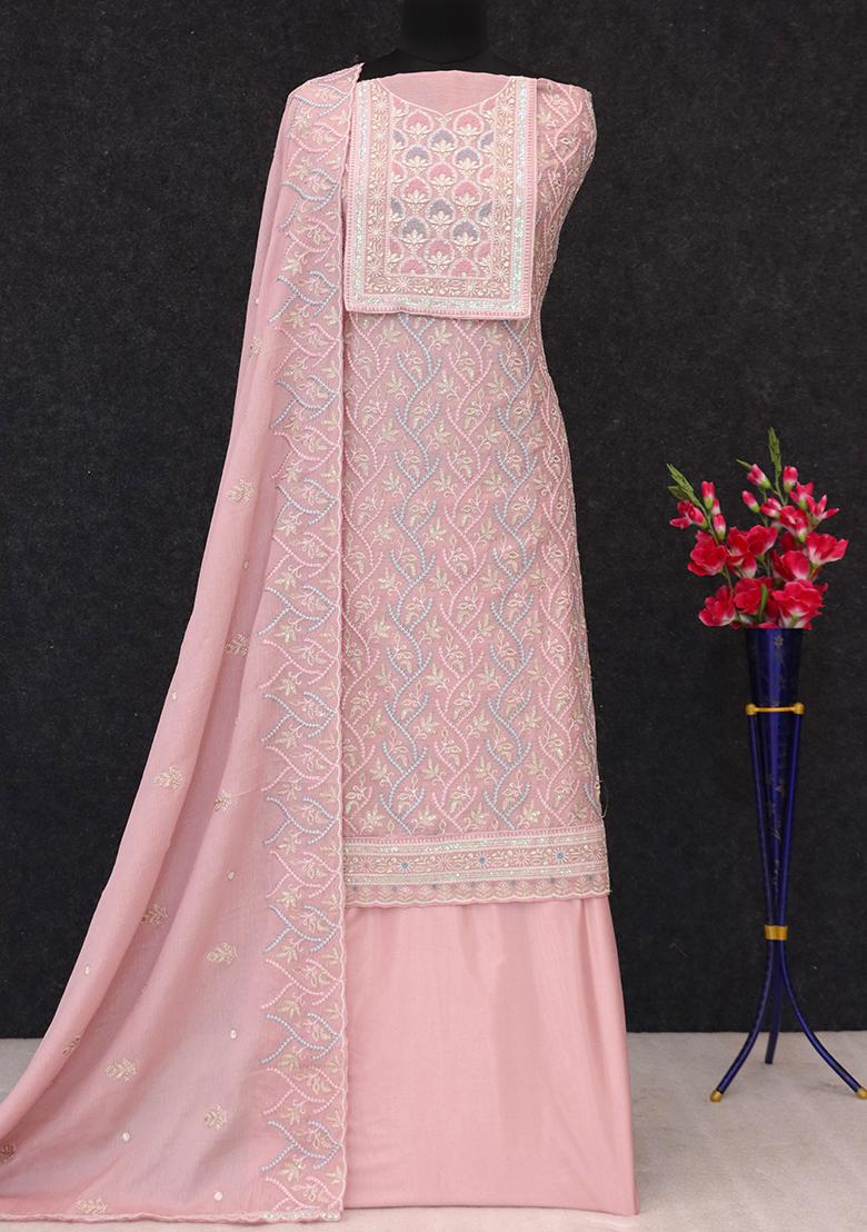 Buy Women Pink Embroidered Chinnon Salwar Kameez - XKU12082