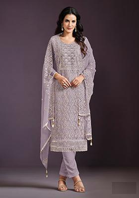 Purple Embroidered Chinnon Salwar Kameez