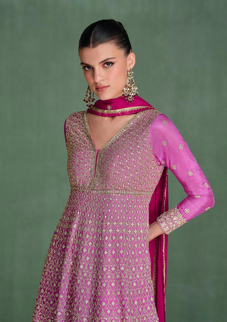 Violet Embroidered Georgette Anarkali set