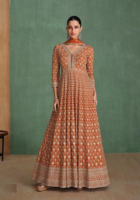 Coffee Brown Embroidered Georgette Anarkali set
