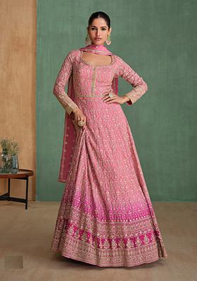 Pink Embroidered Georgette Anarkali set