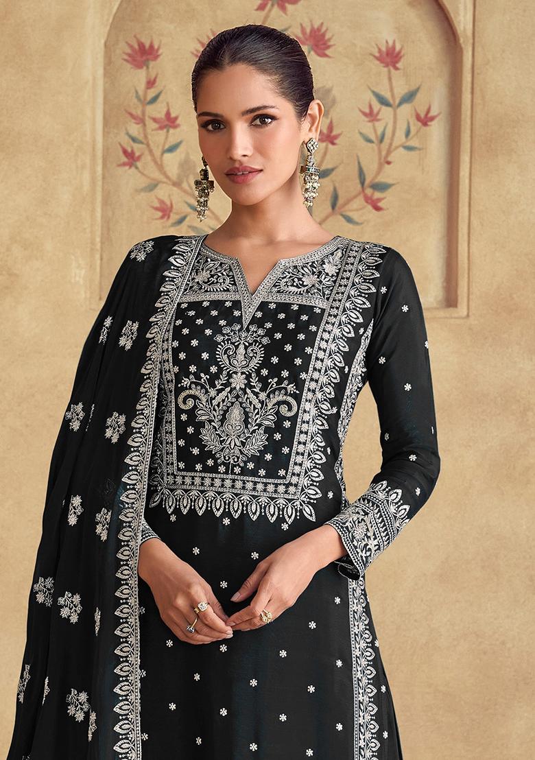 Black Embroidered Chinnon Salwar Kameez