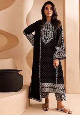 Black Embroidered Chinnon Salwar Kameez