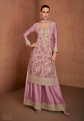 Pink Embroidered Chinnon Salwar Kameez