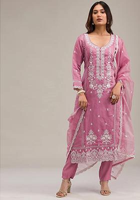 Pink Embroidered Chinnon Salwar Kameez