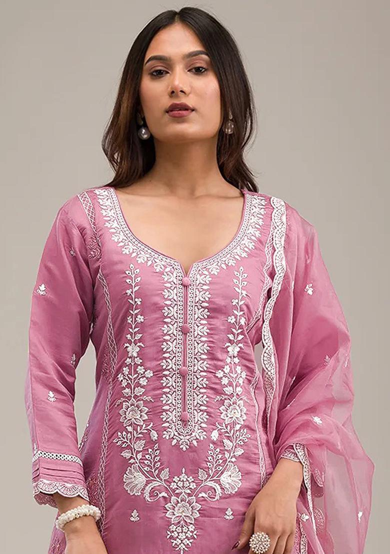 Pink Embroidered Chinnon Salwar Kameez