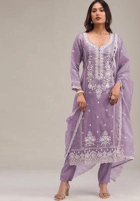 Violet Embroidered Chinnon Salwar Kameez
