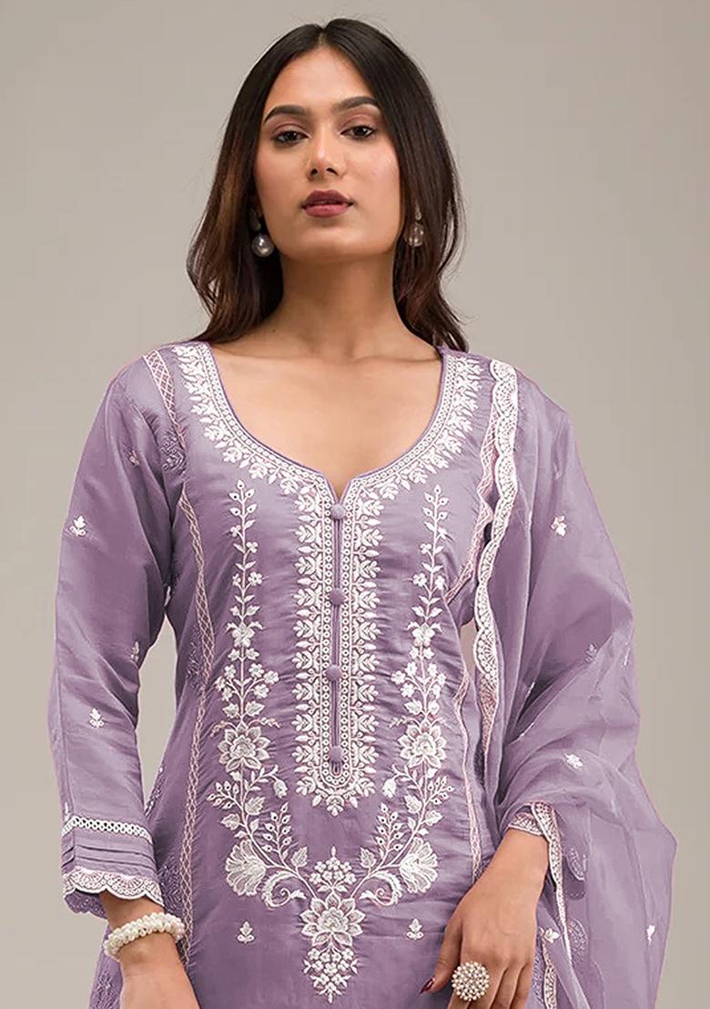 Violet Embroidered Chinnon Salwar Kameez