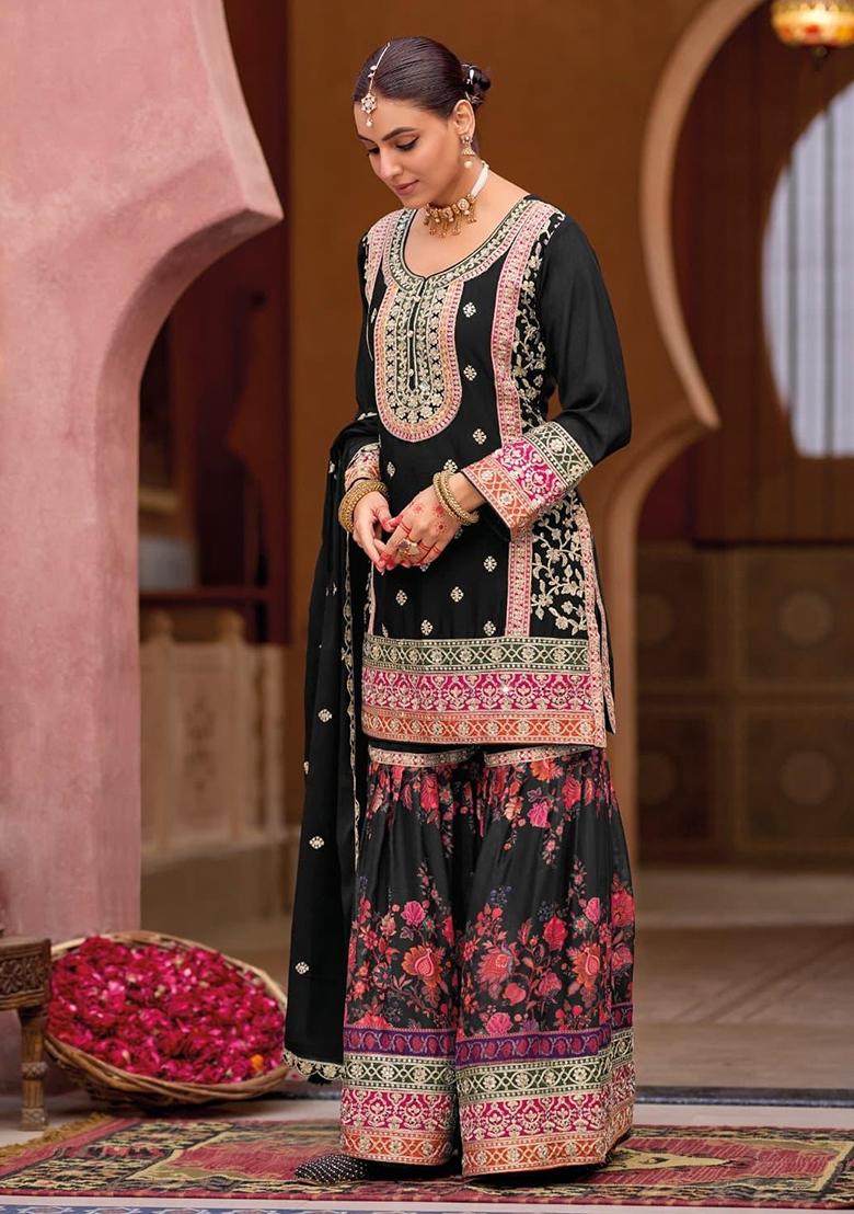 Black Embroidered Silk Salwar Kameez
