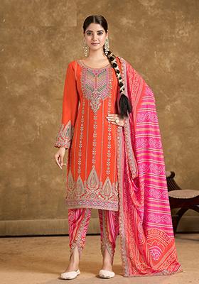 Orange Embroidered Silk Salwar Kameez