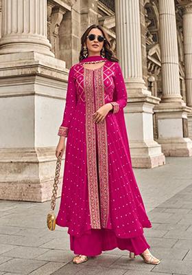Pink Embroidered Viscose  Salwar Kameez