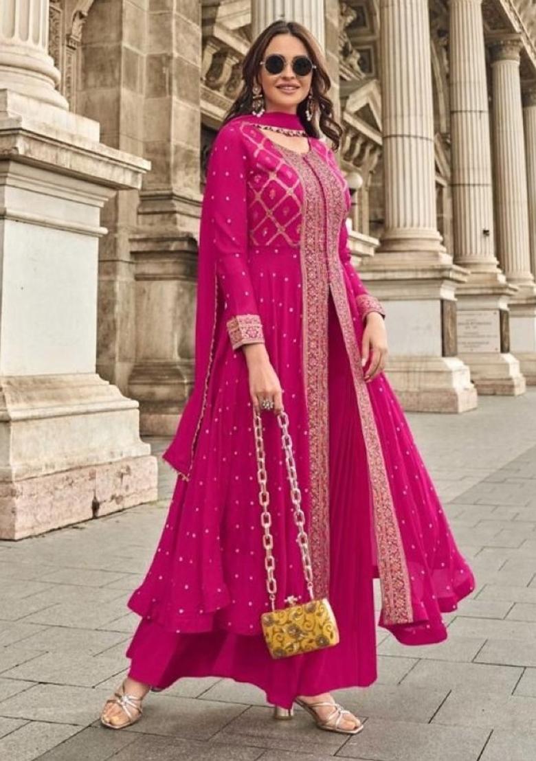 Pink Embroidered Viscose  Salwar Kameez