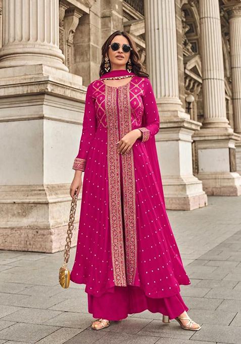 Pink Embroidered Viscose  Salwar Kameez