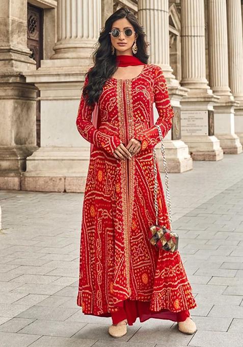 Red Embroidered Georgette Salwar Kameez
