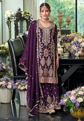 Purple Embroidered Silk Salwar Kameez