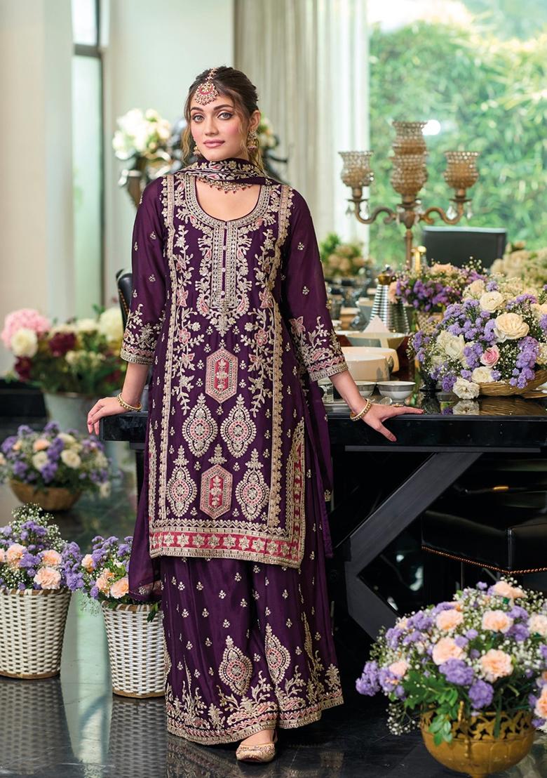 Purple Embroidered Silk Salwar Kameez