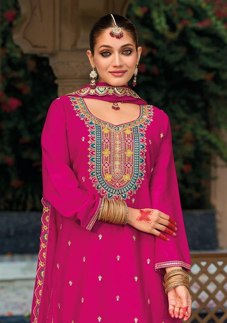 Dark Pink Embroidered Silk Salwar Kameez