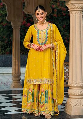 Yellow Embroidered Silk Salwar Kameez