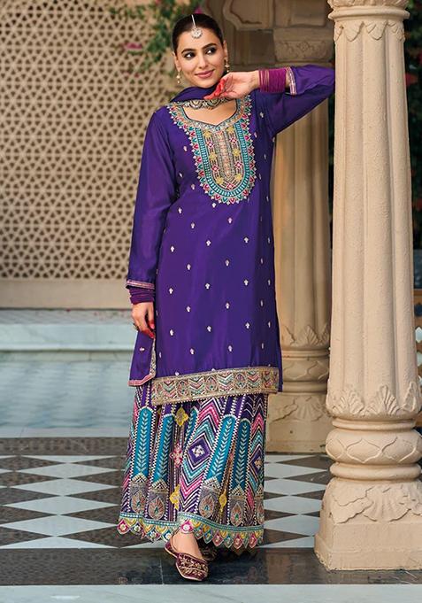 Purple Embroidered Silk Salwar Kameez