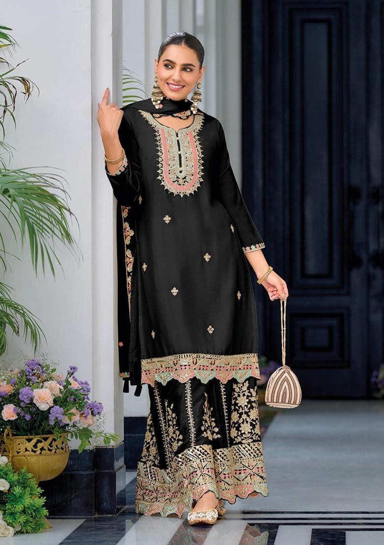 Black Embroidered Silk Salwar Kameez