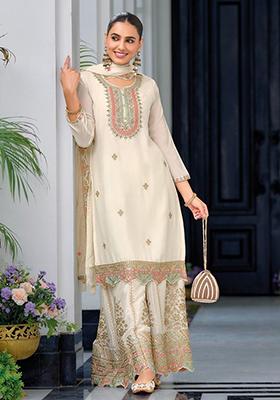 White Embroidered Silk Salwar Kameez