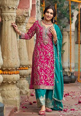 Dark Pink Embroidered Silk Salwar Kameez