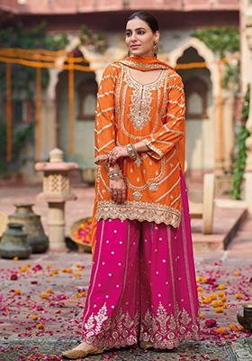 Orange Embroidered Silk Salwar Kameez