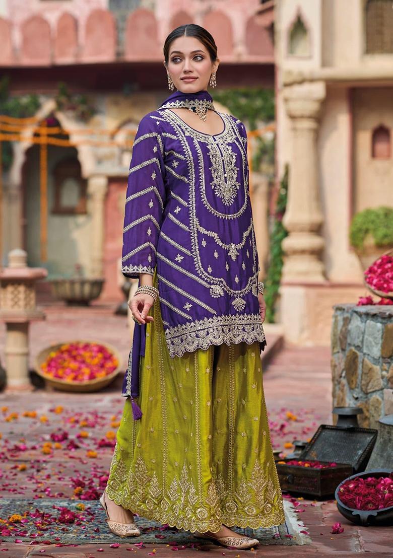 Purple Embroidered Silk Salwar Kameez