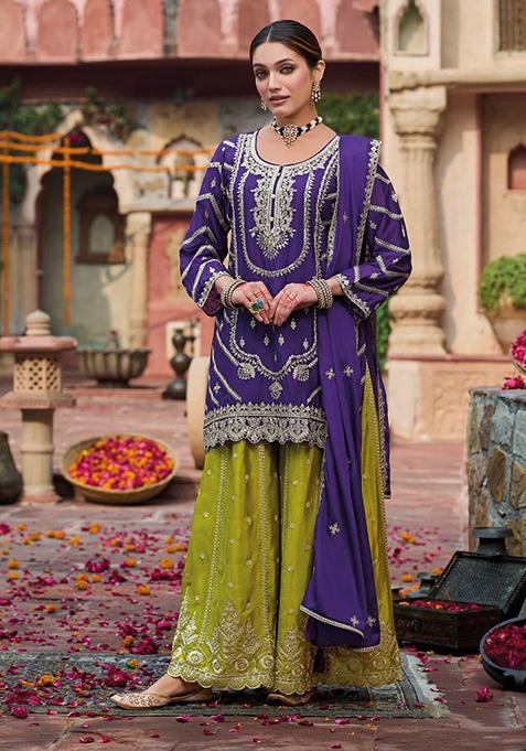 Purple Embroidered Silk Salwar Kameez