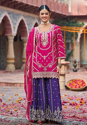 Rani Pink Embroidered Silk Salwar Kameez