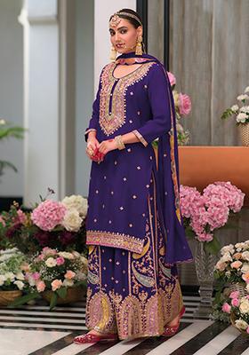 Purple Embroidered Silk Salwar Kameez