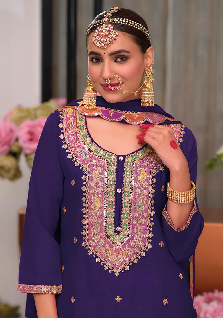 Purple Embroidered Silk Salwar Kameez