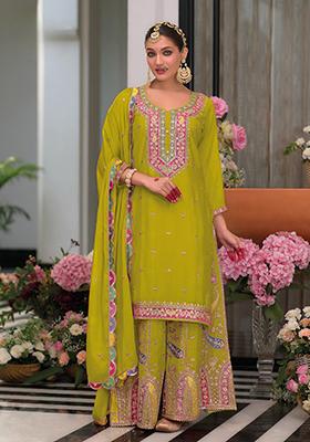 Light Green Embroidered Silk Salwar Kameez