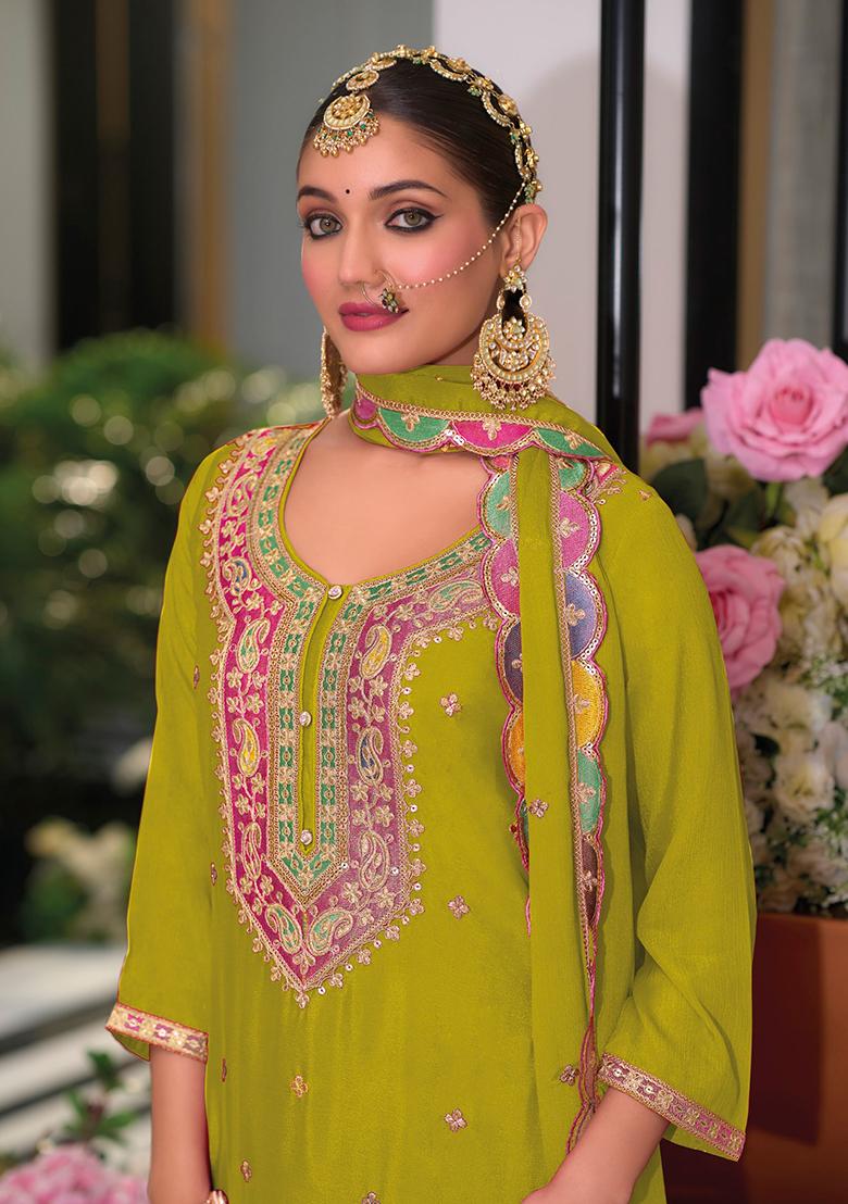 Light Green Embroidered Silk Salwar Kameez
