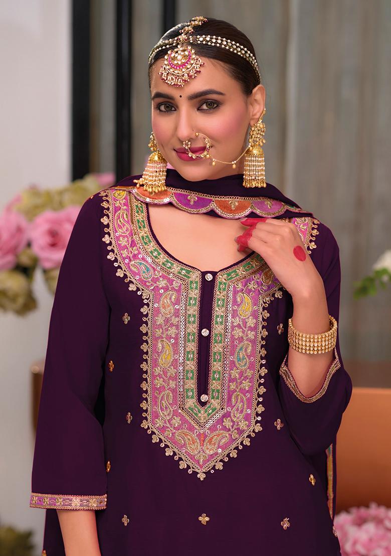 Maroon Embroidered Silk Salwar Kameez