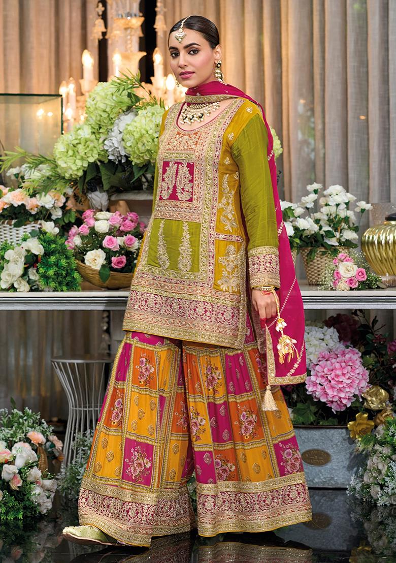 Mehendi Green Embroidered Silk Salwar Kameez