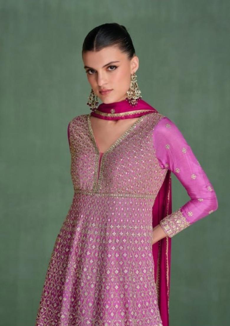 Pink Embroidered Georgette Anarkali set