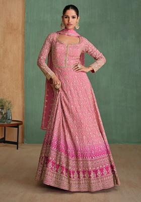 Peach Embroidered Georgette Anarkali set