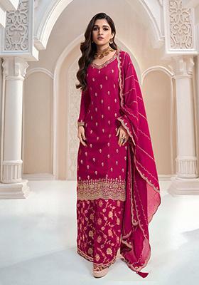 Rani Pink Embroidered Silk Salwar Kameez
